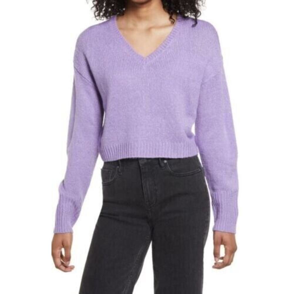 BP. Women's V-Neck Crop Pullover Sweater In Purple Veronica‎ 2XS MSRP $39